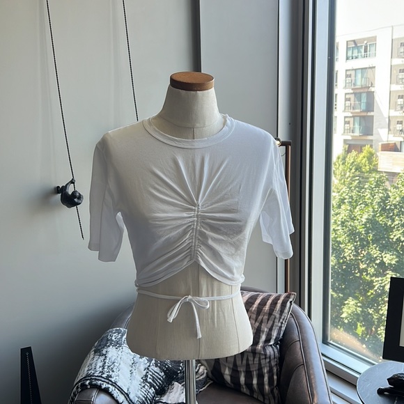 New A.L.C. Jane Ruched Cotton Cropped T-Shirt Size Medium in White - Picture 3 of 7